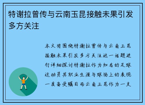 特谢拉曾传与云南玉昆接触未果引发多方关注